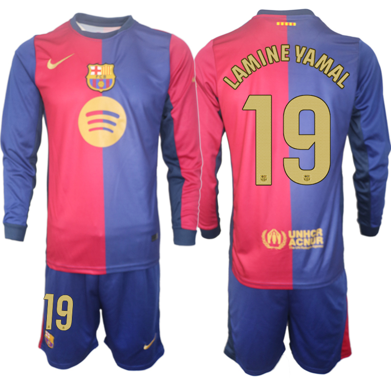 Men 2024-2025 Club Barcelona home Long Sleeves Blue #19 Soccer Jersey